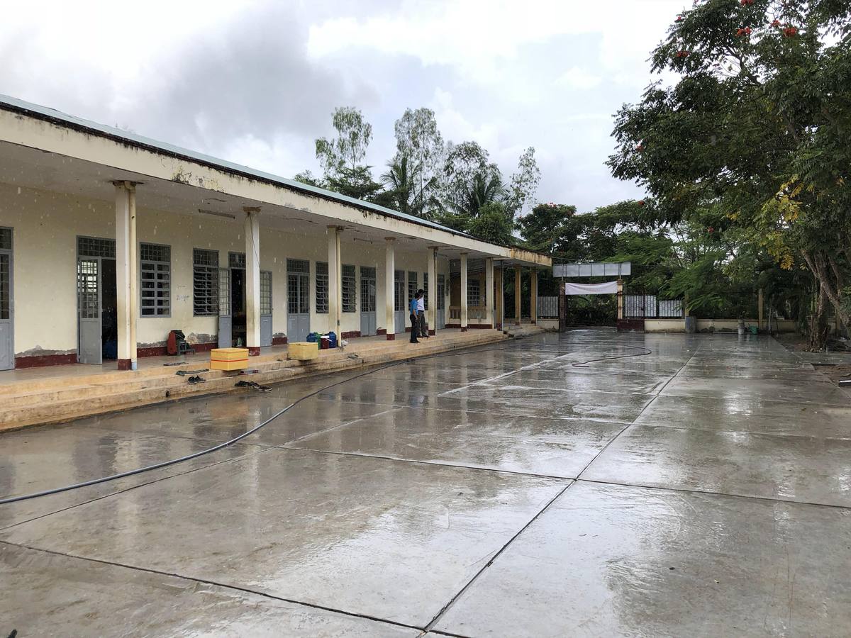 The paved schoolyard at Phuong Phu 3 Primary School